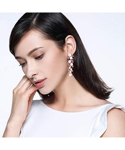 Women's Austrian Crystal Simulated Pearl Bridal Leaf Dangle Earrings Cream Simulated Pearl Pink Gold-Tone $9.87 Earrings