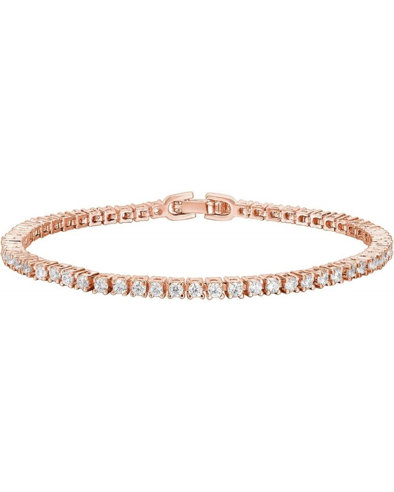 14K Gold Plated Cubic Zirconia Classic Tennis Bracelet | Gold Bracelets for Women | 4mm CZ, Size 6.5-7.5 Inch Rose Gold 7.5 I...