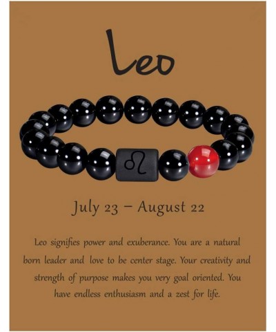 Zodiac Bracelet for Men Women, 8mm 10mm Natural Black Onyx Stone Star Sign Constellation Horoscope Bracelet Gifts leo men 10m...