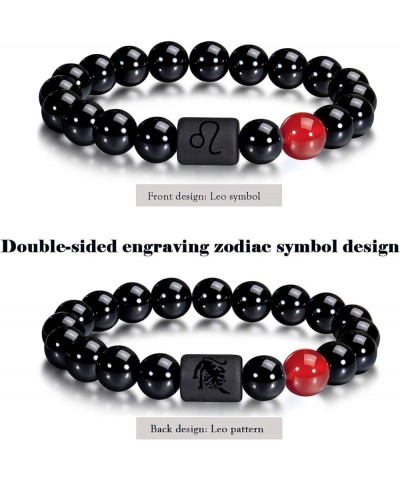 Zodiac Bracelet for Men Women, 8mm 10mm Natural Black Onyx Stone Star Sign Constellation Horoscope Bracelet Gifts leo men 10m...