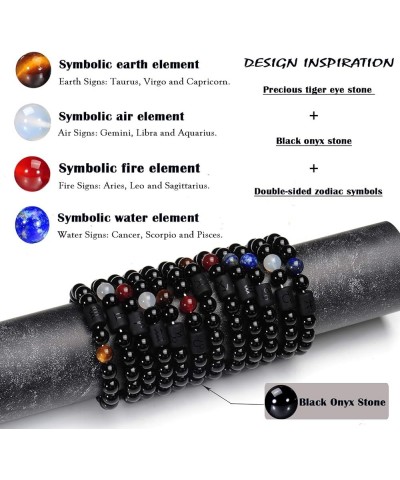 Zodiac Bracelet for Men Women, 8mm 10mm Natural Black Onyx Stone Star Sign Constellation Horoscope Bracelet Gifts leo men 10m...