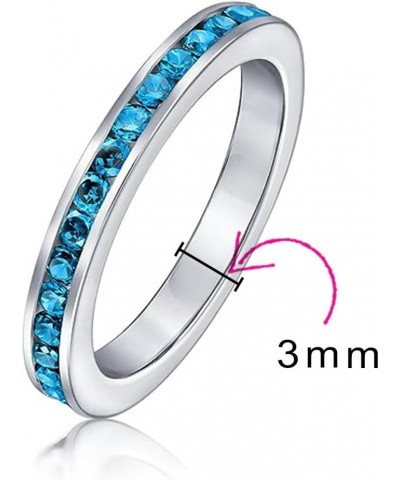 Personalize Cubic Zirconia Thin Stackable CZ Channel Set Eternity Band Ring Simulated Gemstone .925 Sterling Silver 12 Birth ...