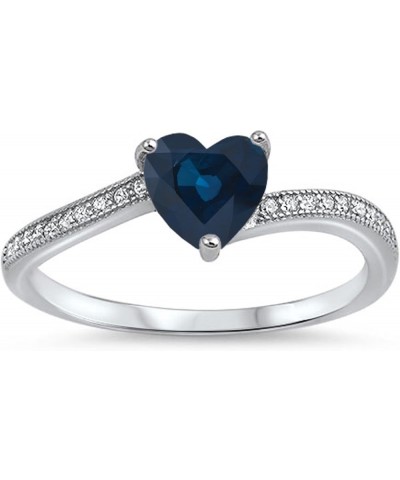 CHOOSE YOUR COLOR Sterling Silver Heart Promise Ring Blue Natural Sapphire $12.84 Rings