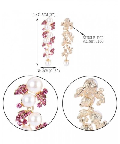 Women's Austrian Crystal Simulated Pearl Bridal Leaf Dangle Earrings Cream Simulated Pearl Pink Gold-Tone $9.87 Earrings