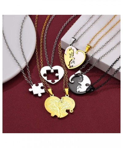 Puzzle Matching Necklace, Stainless Steel/18K Gold Plated Heart Cat/Yin Yang/Tree of Life BFF Pendant Jewelry for Women/Men， ...