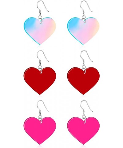 Hot Pink Heart Earrings Dangling Acrylic Red Heart Dangle Drop Earrings for Valentine's Day Jewelry Gifts B-3heart $7.00 Earr...