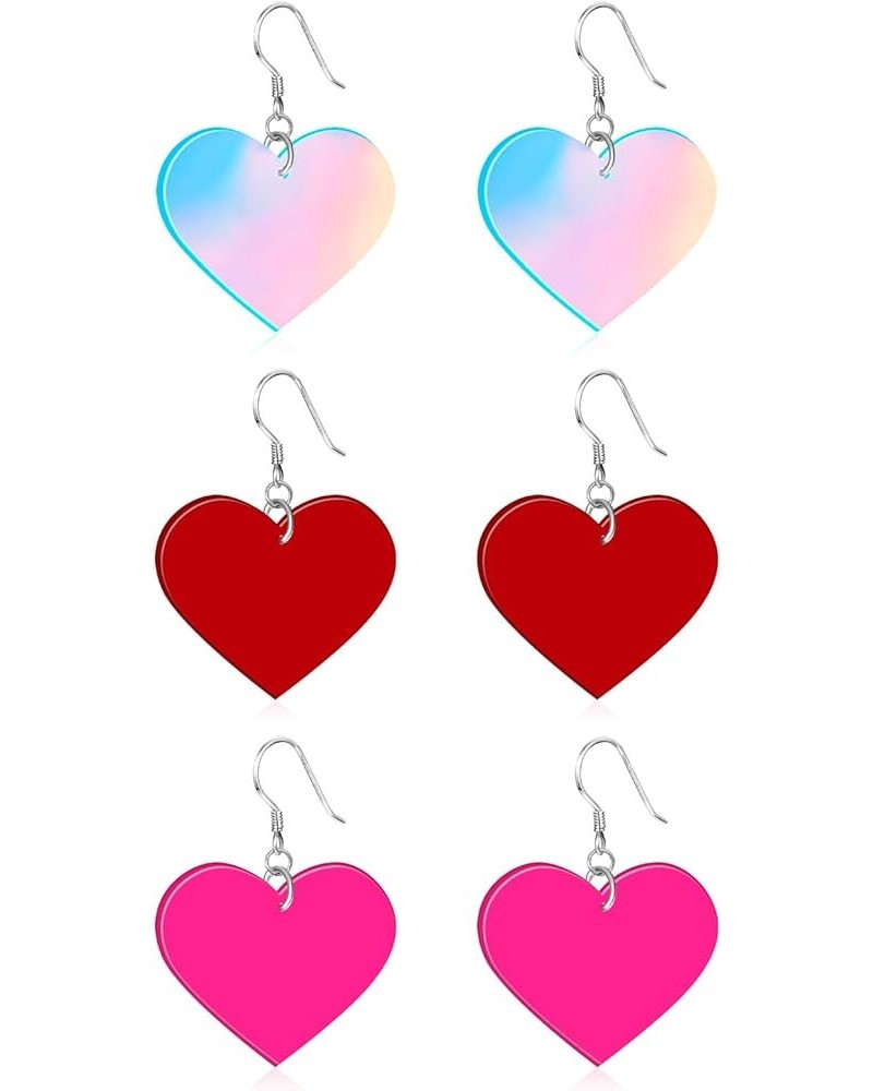 Hot Pink Heart Earrings Dangling Acrylic Red Heart Dangle Drop Earrings for Valentine's Day Jewelry Gifts B-3heart $7.00 Earr...