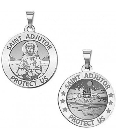 Saint Adjutor Doubles Sided Male Swimmer Religious Medal - Sterling Silver 19.0 Millimeters $29.80 Necklaces