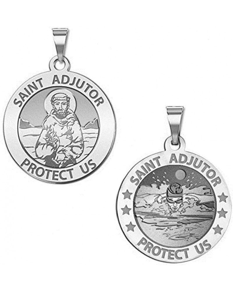 Saint Adjutor Doubles Sided Male Swimmer Religious Medal - Sterling Silver 19.0 Millimeters $29.80 Necklaces