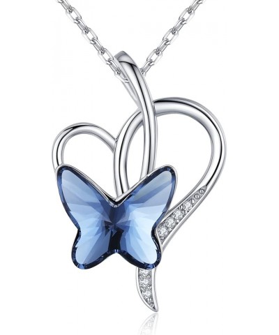 Butterfly Necklace Purple Blue Love Heart Crystal Necklace 925 Sterling Silver Crystal Butterfly Jewelry Butterfly Gifts E-Bl...