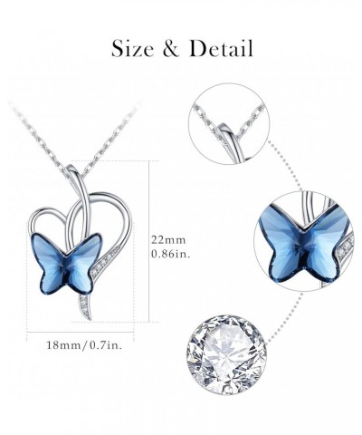 Butterfly Necklace Purple Blue Love Heart Crystal Necklace 925 Sterling Silver Crystal Butterfly Jewelry Butterfly Gifts E-Bl...