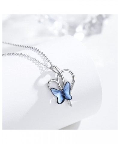 Butterfly Necklace Purple Blue Love Heart Crystal Necklace 925 Sterling Silver Crystal Butterfly Jewelry Butterfly Gifts E-Bl...