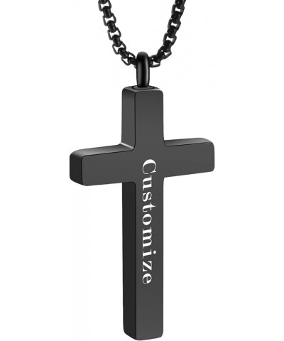 Cremation Necklace for Ashes Stainless Steel Cross Pendant Urn Necklace Memorial Keepsake Jewelry for Men Women Black-engravi...