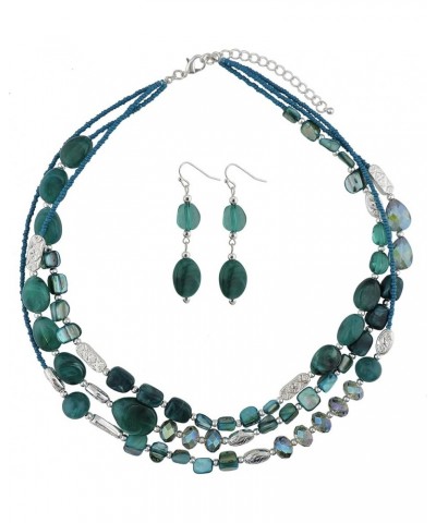 Coiris 3 Multi Layer Shell Glass Beaded Fashion Necklace for Women 21 N0001-teal+silver $9.89 Necklaces