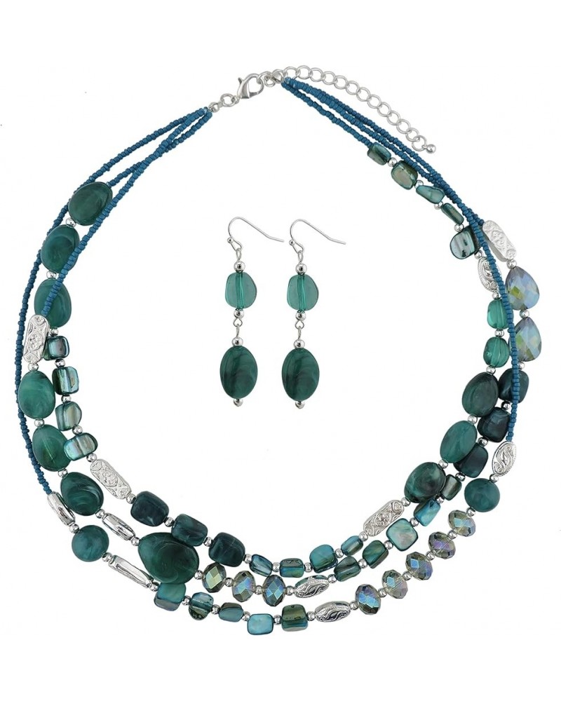 Coiris 3 Multi Layer Shell Glass Beaded Fashion Necklace for Women 21 N0001-teal+silver $9.89 Necklaces