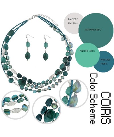 Coiris 3 Multi Layer Shell Glass Beaded Fashion Necklace for Women 21 N0001-teal+silver $9.89 Necklaces