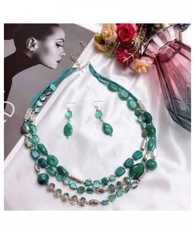 Coiris 3 Multi Layer Shell Glass Beaded Fashion Necklace for Women 21 N0001-teal+silver $9.89 Necklaces