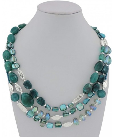 Coiris 3 Multi Layer Shell Glass Beaded Fashion Necklace for Women 21 N0001-teal+silver $9.89 Necklaces