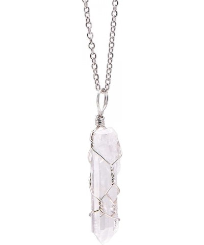 Hand Wired Natural Raw White Quartz Crystal Point Pendant Necklace Rough Quartz $8.66 Necklaces