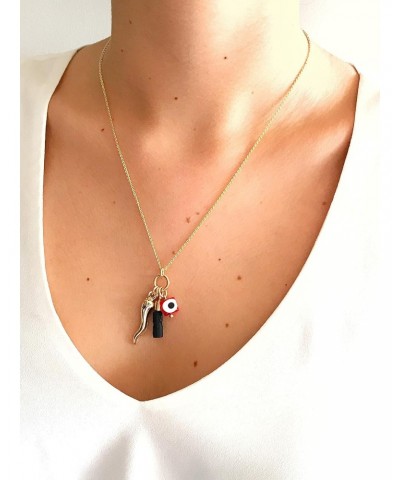 Lucky Charms for Women 18K Gold Plated Chain Genuine Azabache Stone Necklace $14.21 Necklaces