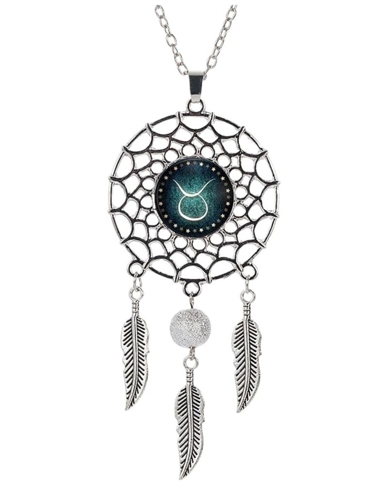 Women Retro Feather Dream Catcher Pendant Constellation Gemstone Necklace Valentine's Day Mother's Day Jewelry Taurus $5.13 N...