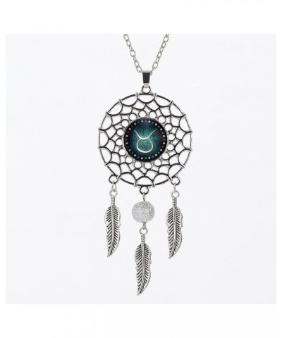 Women Retro Feather Dream Catcher Pendant Constellation Gemstone Necklace Valentine's Day Mother's Day Jewelry Taurus $5.13 N...