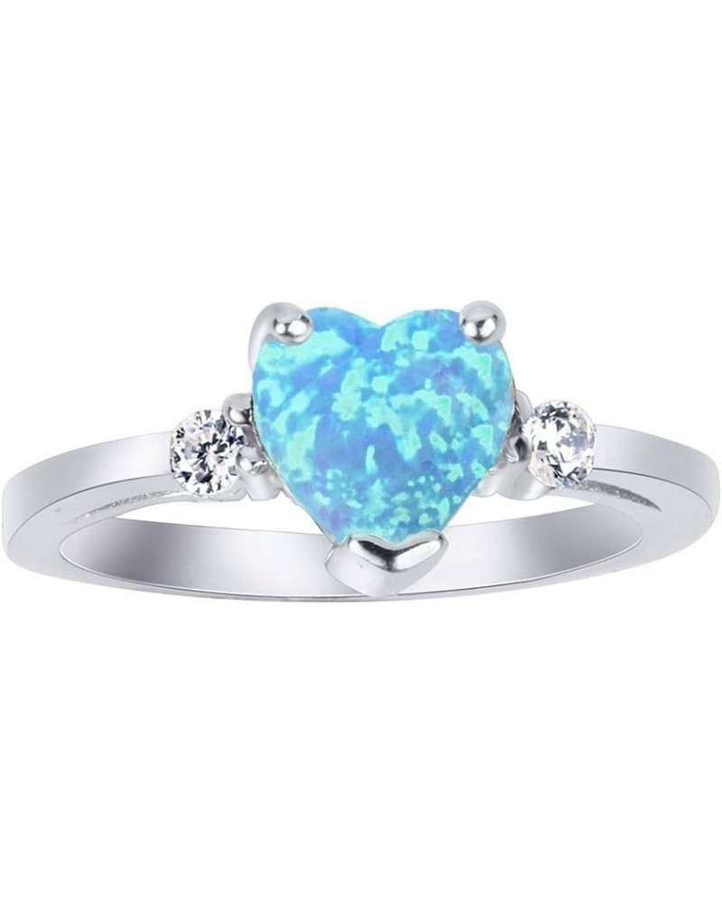 Cubic Zirconia Heart Promise Ring Sterling Silver (Color Options, Size 3-15) Light Blue Simulated Opal $13.49 Rings