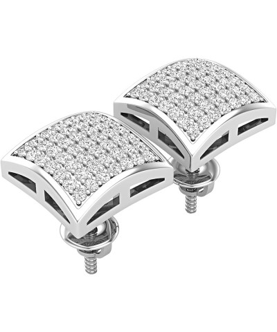 Round White Diamond Concave Square Shape Unisex Stud Earrings (Color I-J, Clarity I2-I3) in 925 Sterling Silver 0.27 Carat Sc...