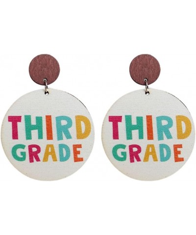 Grade Teacher Earrings Wooden Round Colorful Student Teacher Dangle Drop Earrings Back to School Appreciation Gifts THIRD GRA...