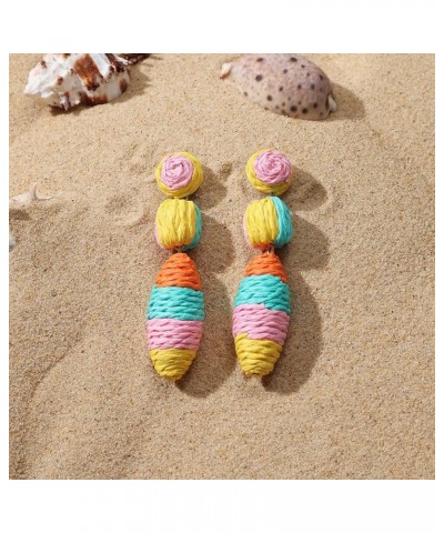 Boho Raffia Earrings for Women Girls - Statement Round Raffia Rattan Drop Earrings - Trendy Summer Beach Vacation Jewelry Gif...