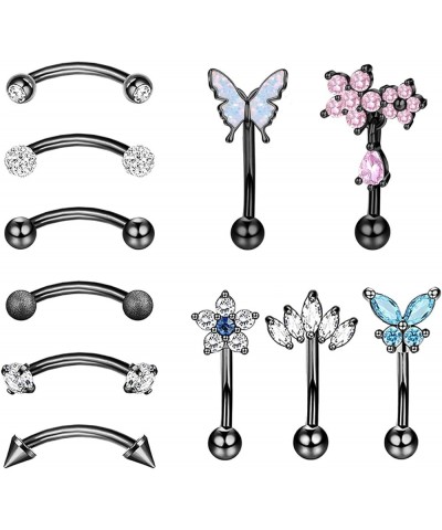 10Pcs Eyebrow Piercing Jewelry Eyebrow Rings 16G Curved Barbell Cartilage Earring Lip Belly Rings Daith Rook Earrings Helix C...