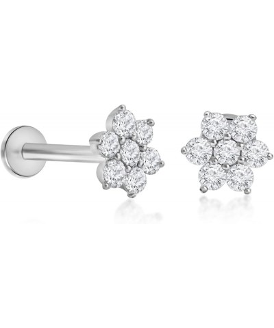 14K Solid White Gold Diamond Floral Cartilage Stud Earring Labret Tragus Ear Piercing Conch Helix Stud Diamond Cluster Earrin...