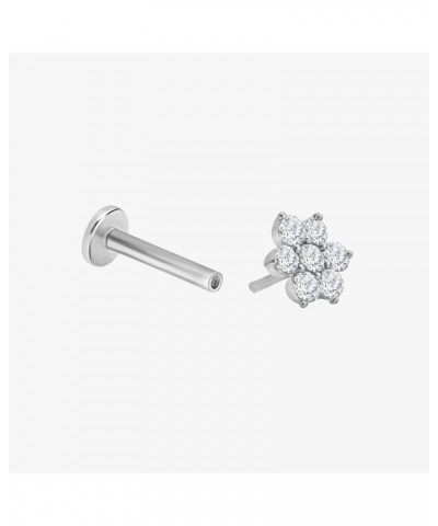 14K Solid White Gold Diamond Floral Cartilage Stud Earring Labret Tragus Ear Piercing Conch Helix Stud Diamond Cluster Earrin...