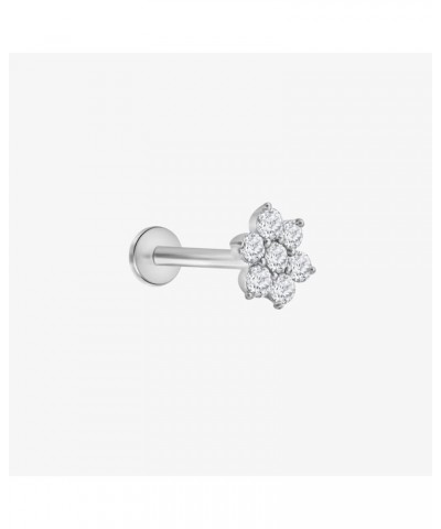 14K Solid White Gold Diamond Floral Cartilage Stud Earring Labret Tragus Ear Piercing Conch Helix Stud Diamond Cluster Earrin...