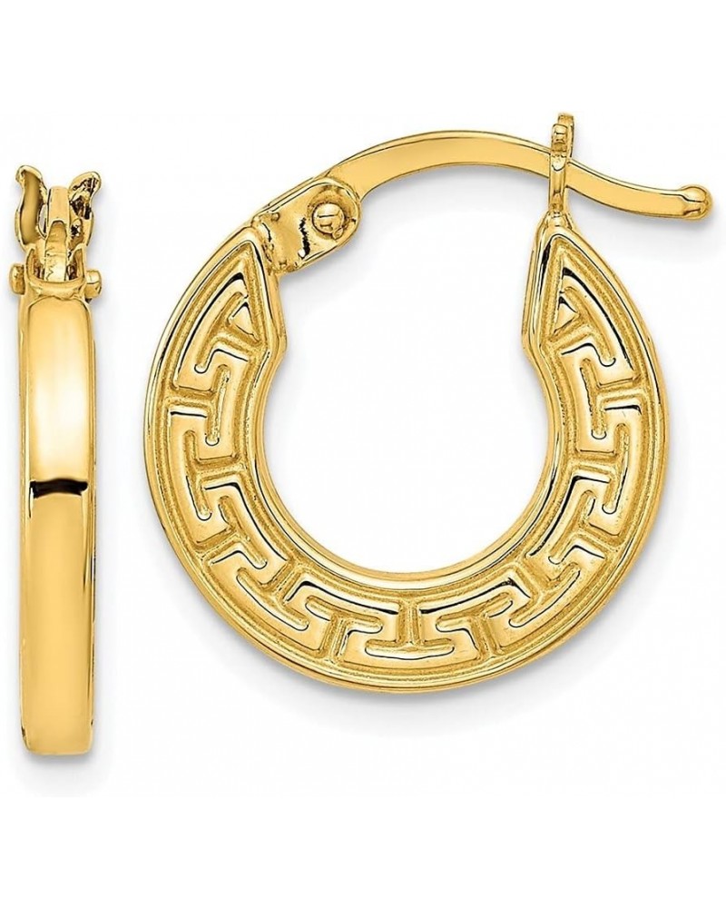 14k Yellow Gold Polished Hollow Greek Key Hoop Earrings for Women $98.98 Earrings