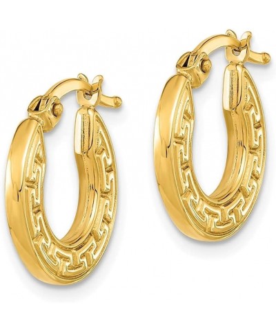 14k Yellow Gold Polished Hollow Greek Key Hoop Earrings for Women $98.98 Earrings