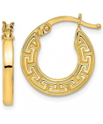 14k Yellow Gold Polished Hollow Greek Key Hoop Earrings for Women $98.98 Earrings