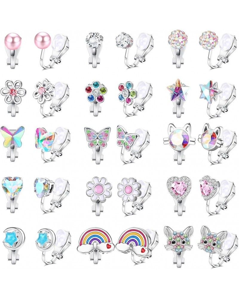 15Pairs Cute Clip on Earring for Girls Women Flower Cat Pearl CZ Butterfly Clip Earrings Multicolored Non-Pierced Earrings Ca...