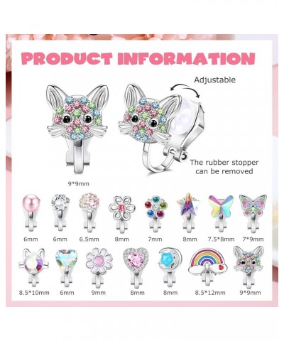 15Pairs Cute Clip on Earring for Girls Women Flower Cat Pearl CZ Butterfly Clip Earrings Multicolored Non-Pierced Earrings Ca...