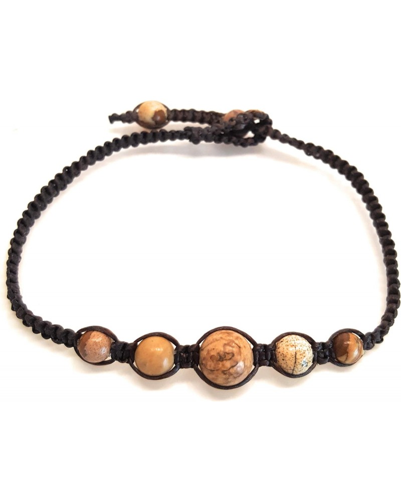 Infinityee888 Picture Jasper Anklet Bracelet Macrame Braided woven with wax cord adjustable Anklet for Men, Women, teengirls ...