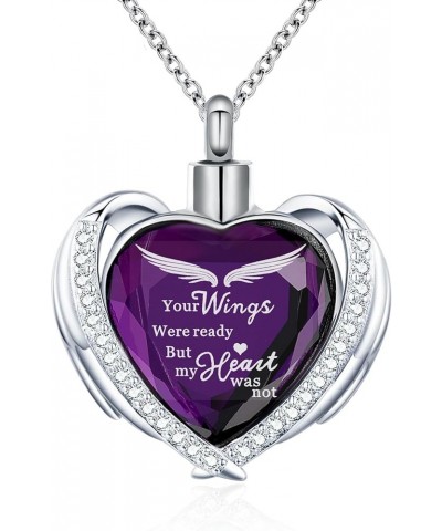 Heart Urn Necklace for Ashes for Women Men of Loved Ones Cremation Jewelry Keepsake Memorial Pendant with Angel Wing Purple-W...