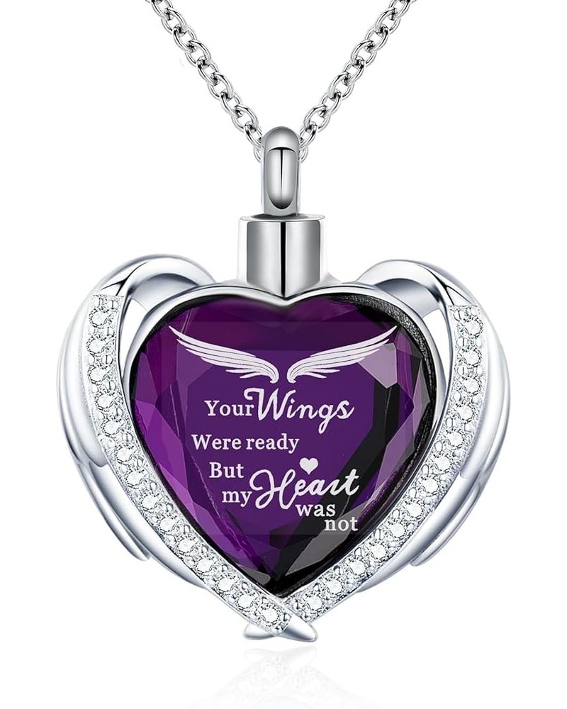 Heart Urn Necklace for Ashes for Women Men of Loved Ones Cremation Jewelry Keepsake Memorial Pendant with Angel Wing Purple-W...