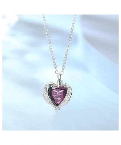 Heart Urn Necklace for Ashes for Women Men of Loved Ones Cremation Jewelry Keepsake Memorial Pendant with Angel Wing Purple-W...