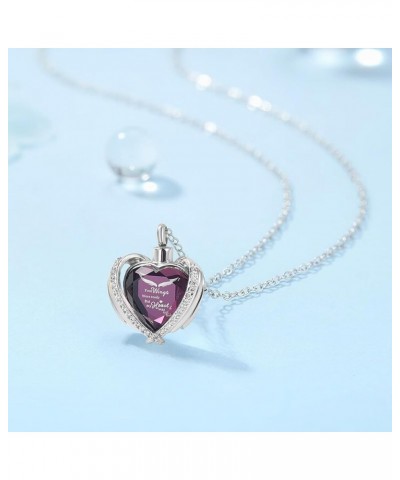 Heart Urn Necklace for Ashes for Women Men of Loved Ones Cremation Jewelry Keepsake Memorial Pendant with Angel Wing Purple-W...