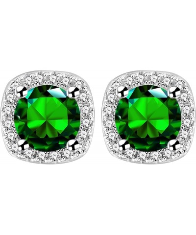 White Gold Plated 6.5mm Cubic Zirconia Stud Earrings Set Dainty Suqare Halo Studs Earrings for Women Green $5.89 Earrings