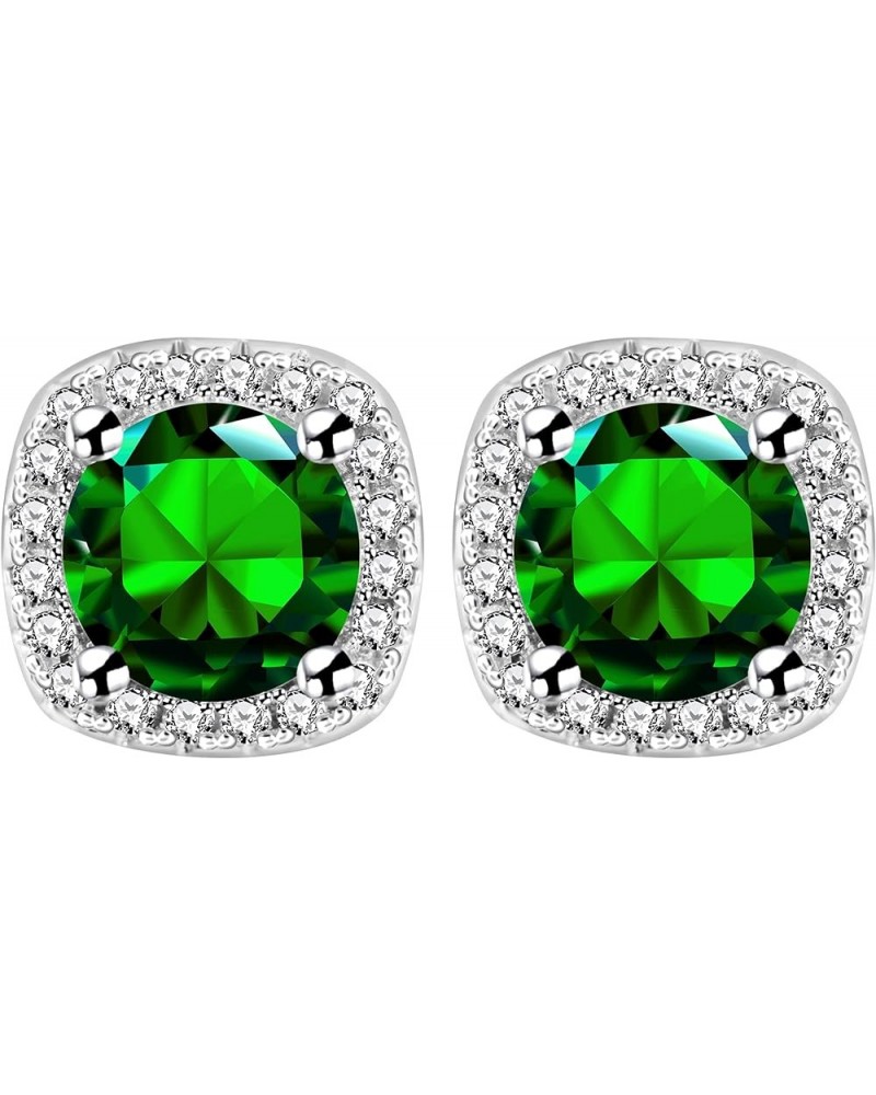 White Gold Plated 6.5mm Cubic Zirconia Stud Earrings Set Dainty Suqare Halo Studs Earrings for Women Green $5.89 Earrings