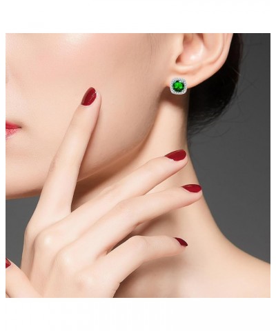 White Gold Plated 6.5mm Cubic Zirconia Stud Earrings Set Dainty Suqare Halo Studs Earrings for Women Green $5.89 Earrings