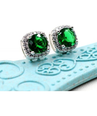 White Gold Plated 6.5mm Cubic Zirconia Stud Earrings Set Dainty Suqare Halo Studs Earrings for Women Green $5.89 Earrings