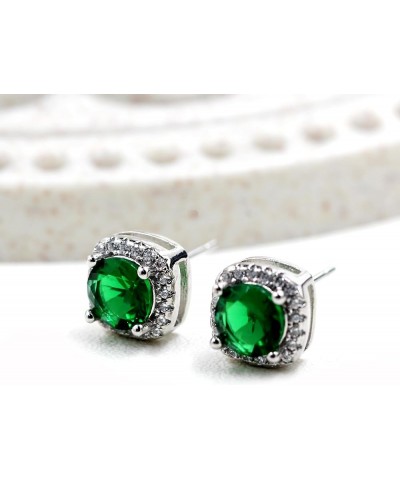 White Gold Plated 6.5mm Cubic Zirconia Stud Earrings Set Dainty Suqare Halo Studs Earrings for Women Green $5.89 Earrings