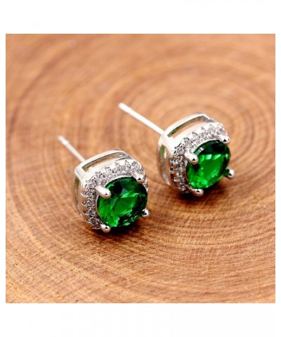 White Gold Plated 6.5mm Cubic Zirconia Stud Earrings Set Dainty Suqare Halo Studs Earrings for Women Green $5.89 Earrings